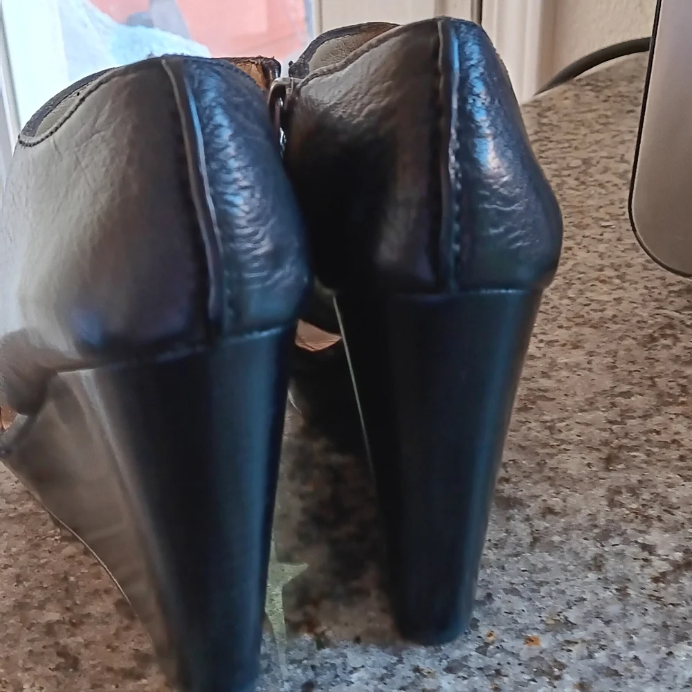 Coach Jaelyn Black Waxed Calf Open Toe Platform Bootie Wedges Size 5B - Picture 5 of 8